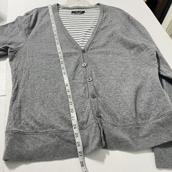 Club Monaco Cardigan Sweater Womens XL Gray Cotton Striped Lining Academia Y2K - Picture 10 of 12